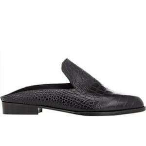 Robert Clergerie Alice Mules Black Reptile Embossed Leather Slip On Flat Size 39